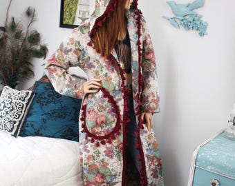 TAPESTRY JACKET, Eco-Friendly Vintage BROCADE Coat with Hood