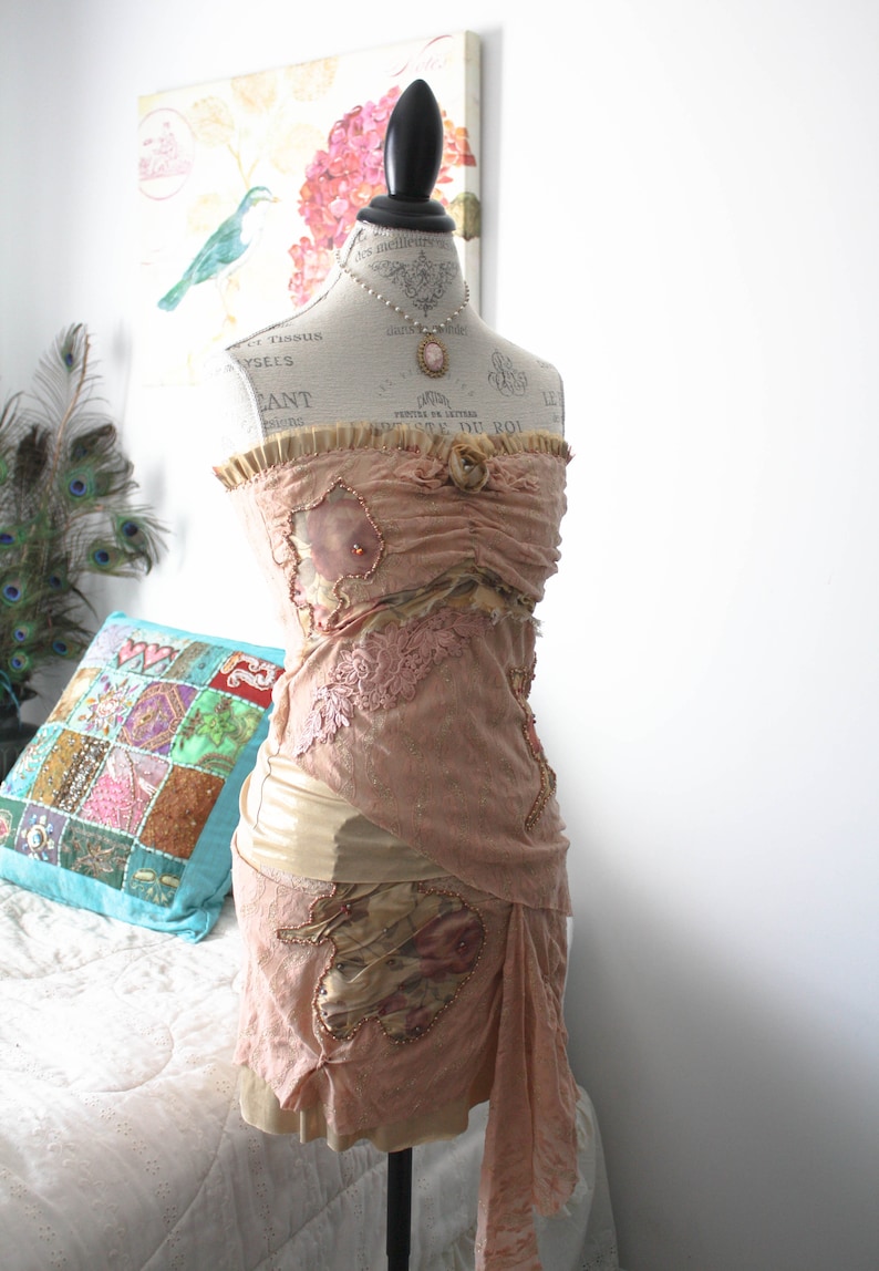 Beaded Lace DRESS Faery Corset Set Boho Goth CORSET and SKIRT Size small Pixie