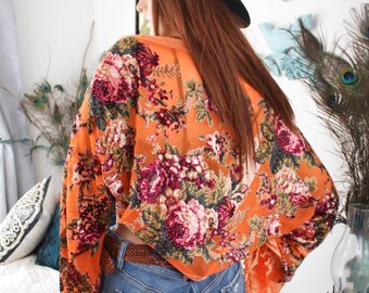 Sequin Rose Velvet Kimono Shrug - Bohemian Festival Cover Up Bolero with Sparkly Beaded Details