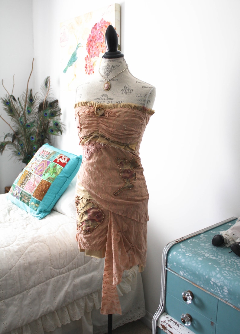 Beaded Lace DRESS Faery Corset Set Boho Goth CORSET and SKIRT Size small Pixie