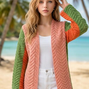 Zomerse watermeloen cardigan, knusse, gerecyclede retro gehaakte trui – boho hippie ecologische mode