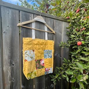 Quilted Patchwork Tote: Yellow Slow Fashion Purse, Cottagecore Shoulder Bag, Eco Laptop Carrier