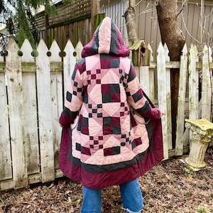 Patchwork Quilted Chore Coat | Upcycled Hoodie Eco-Friendly Bohemian Cottagecore Fashion Jacket