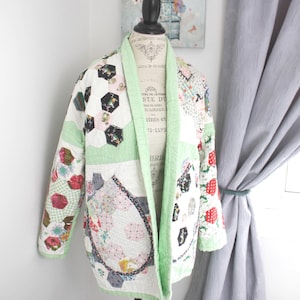 Upcycled Grandma's Flower Garden Quilt Jacket: Bohemian Fashion Chore Coat