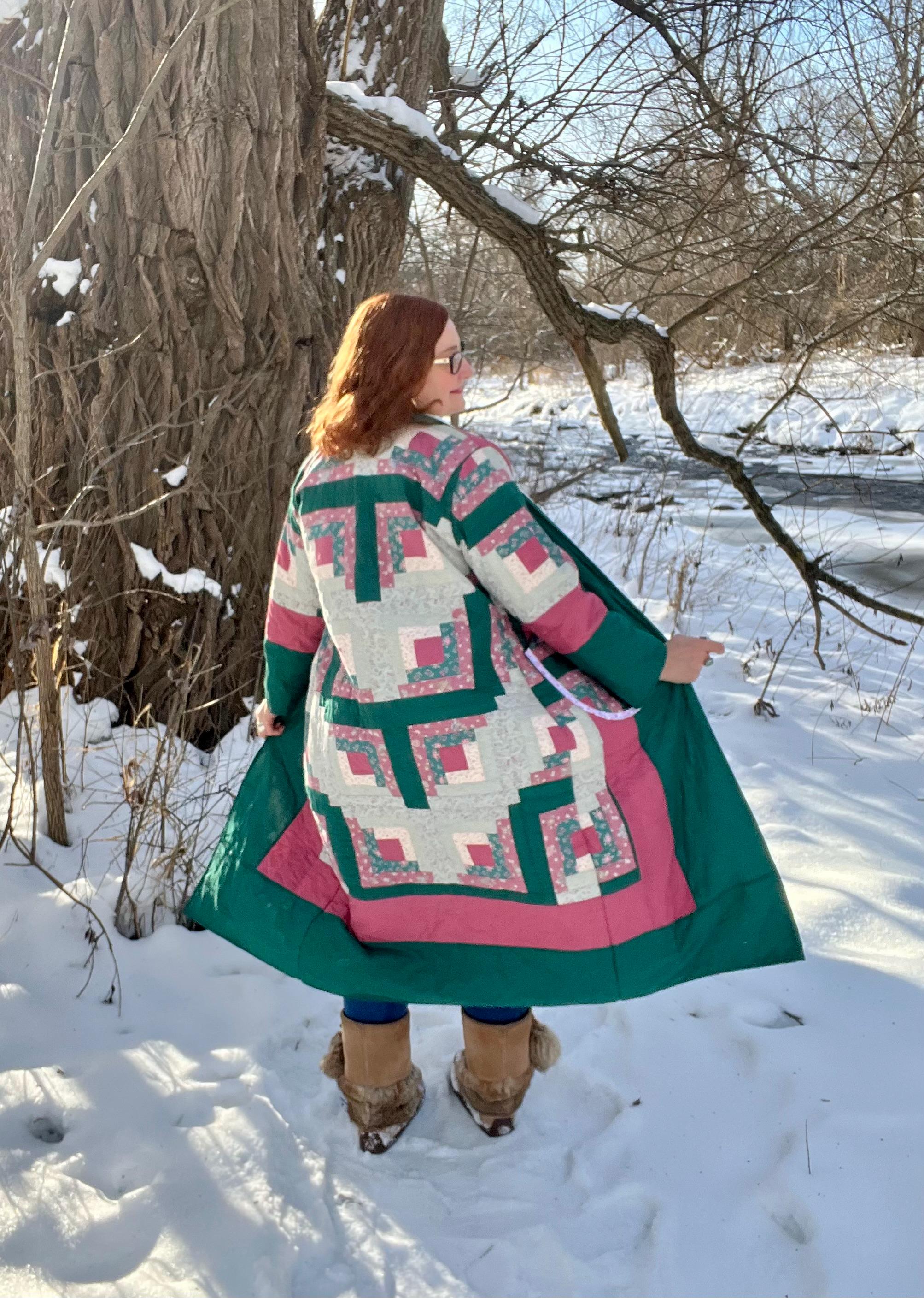 Upcycled Log Cabin Quilt Jacket: Vintage Floral Patchwork Chore 