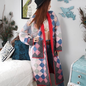 Antike 1800er Jahre Victorian Patchwork Quilt Jacke | Vintage Eklektische Cottagecore Mantel Jacke XL/XXXL