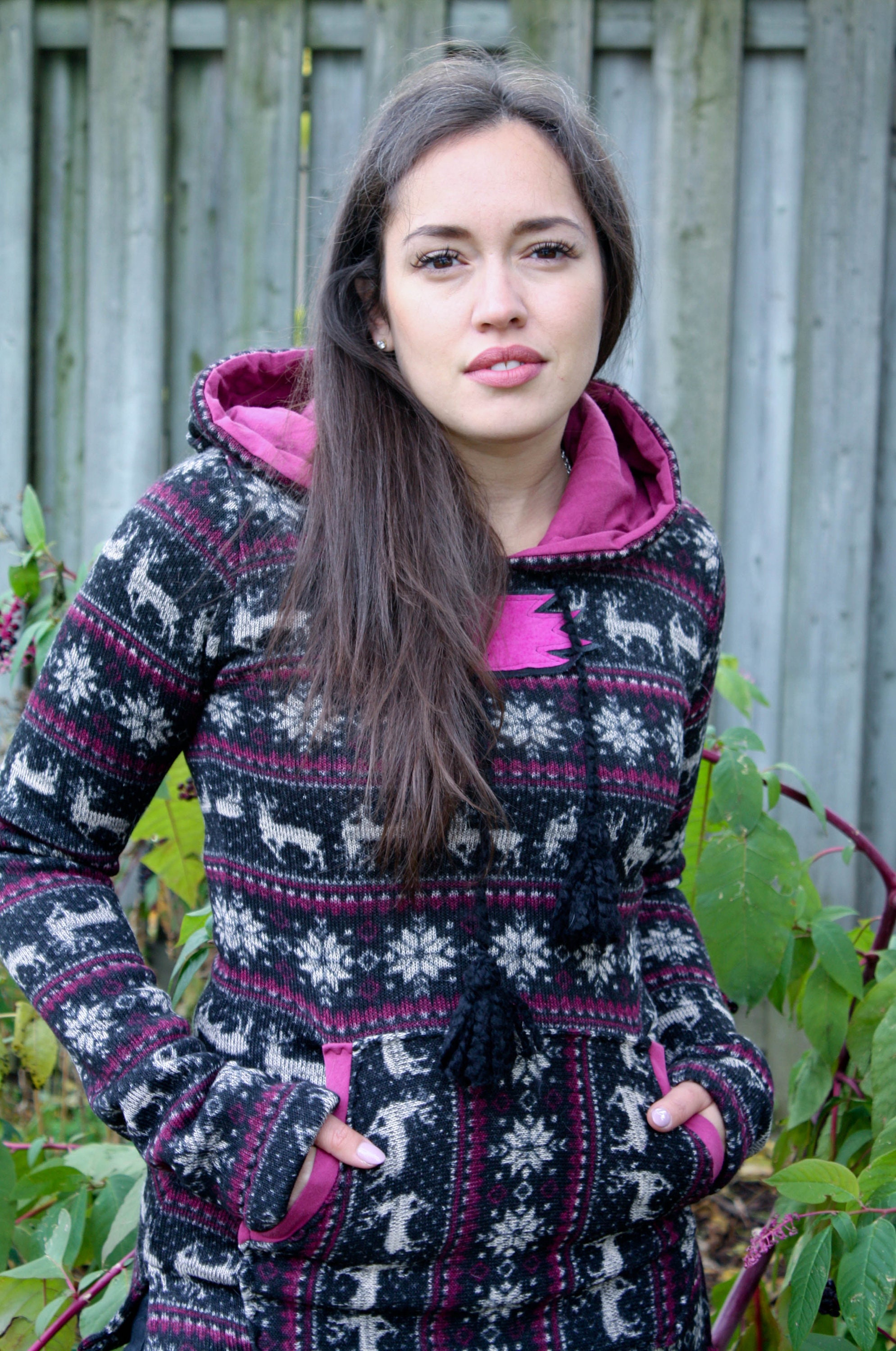 NAVAJO Warm Fleece Hoodie Tassel pom pom Sweater Leather | Etsy
