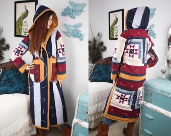 VINTAGE Star Quilt JACKET | Cotton Patchwork Coat | Victorian Quilt Coat | Log Cabin Quilted Coat | Cottagecore Chore Coat