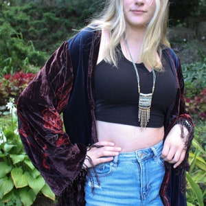 ROSE VELVET KIMONO Duster UpCycled Retro Vintage Jacket Boho Gothic Clothing Bohemian Festival Clothing image 4