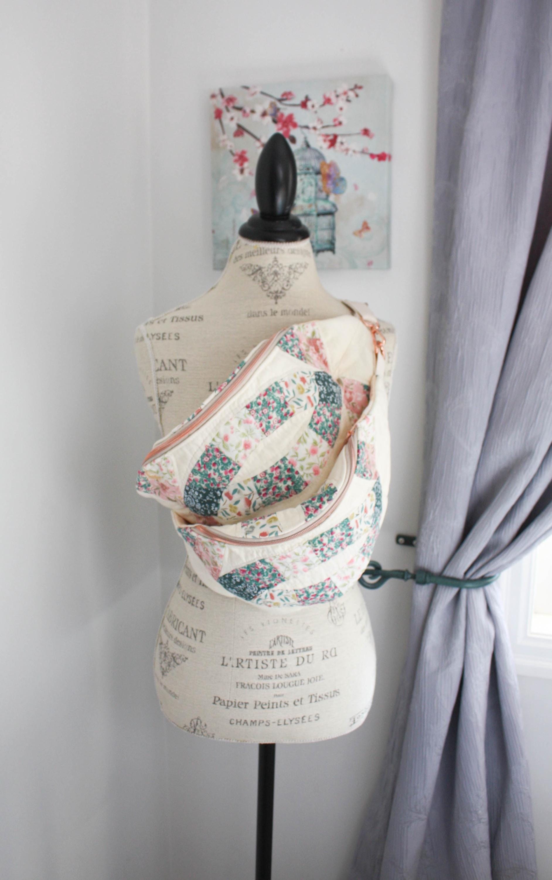 Vintage Quilted Fanny Pack Bohemian Upcycled Festival Pouch Rose gold Adjustable Crossbody Patchwork Waist Bag
