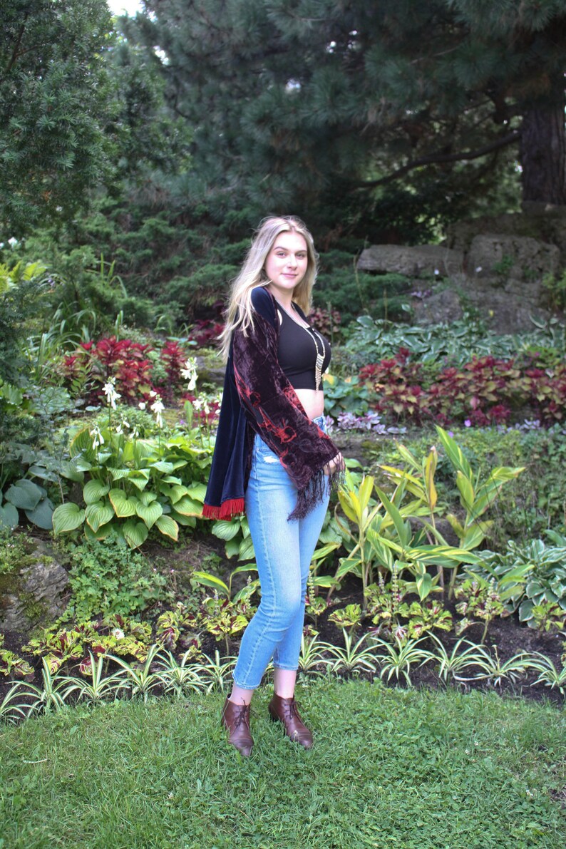 ROSE VELVET KIMONO Duster UpCycled Retro Vintage Jacket Boho Gothic Clothing Bohemian Festival Clothing image 9