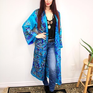 ETHNIC KIMONO, Bell Sleeve Silk Duster, Unique Eco-friendly Boho Clothing for Festival Fashion