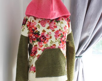 Beach Cover Up Towel Shirt | Upcycled Flower Bathing Suit Cover Retro Bell Sleeves