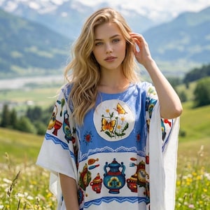 Upcycled Boho Tunic Blouse | Embroidered Butterfly Patchwork Floral Top | Eco-Friendly Artisan Cottagecore