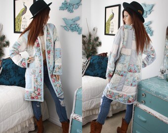 ANTIQUE Quilt JACKET | Cotton Patchwork Coat | Handmade Clothing | Vintage Quilt | Cottagecore Chore Coat | Cocoon Coat | Sustainable