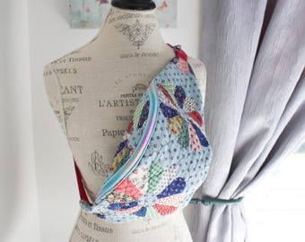 Quilted FANNY PACK: Bohemian Upcycled Rainbow Dresden Plate Festival Crossbody Pouch for Women