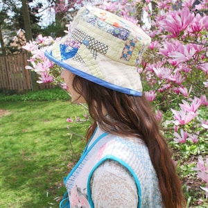 Vintage PATCHWORK BUCKET HAT Antique 1900's Quilt Hat Bohemian UpCycled Fashion Womens Birthday Gift Cottagecore Beach Hat image 9