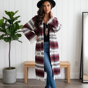 Southwestern Jacket, Navajo Print Fringe Coat Upcycled Bohemian Festival Cottagecore Outerwear