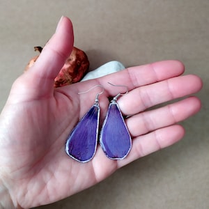Dangly hibiscus earrings, Pressed flower earrings, Bohemian purple plant jewelry, Preserved flower gift, Real dry petals earrings for mother image 6