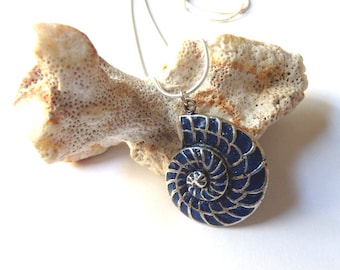 NAUTILUS Sea Shell MARINE nautische Blue ammonite Oceaan hanger ketting, hand gemaakt geschenk