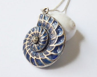 NAUTILUS Sea Shell MARINE nautische Blue ammonite Oceaan hanger ketting, hand gemaakt geschenk