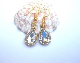 Teardrops dangling earrings white Crystal Bridesmaid  gift for her, birthday, anniversary, hand made
