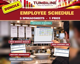 Employee Schedule Bundle, Weekly Staff Shift Planner with Overtime Alerts, Invoice Maker, Expense Log, Excel Google Sheets