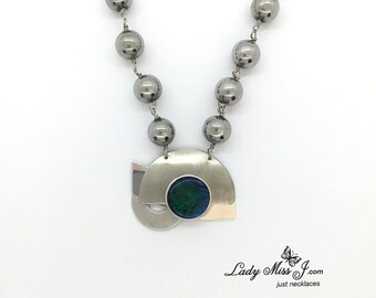 Repurposed Silver And Teal Beaded Necklace