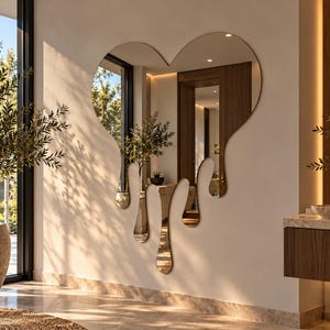 Dripping Liquid Melting Heart Wall Mirror: Funky Room Decor, Frameless Stainless Steel Vanity Mirror