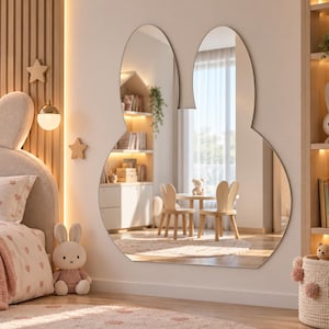 Child Safe Bunny Ear Nursery Wall Mirror: Large Rabbit Silhouette Kids Room Decor