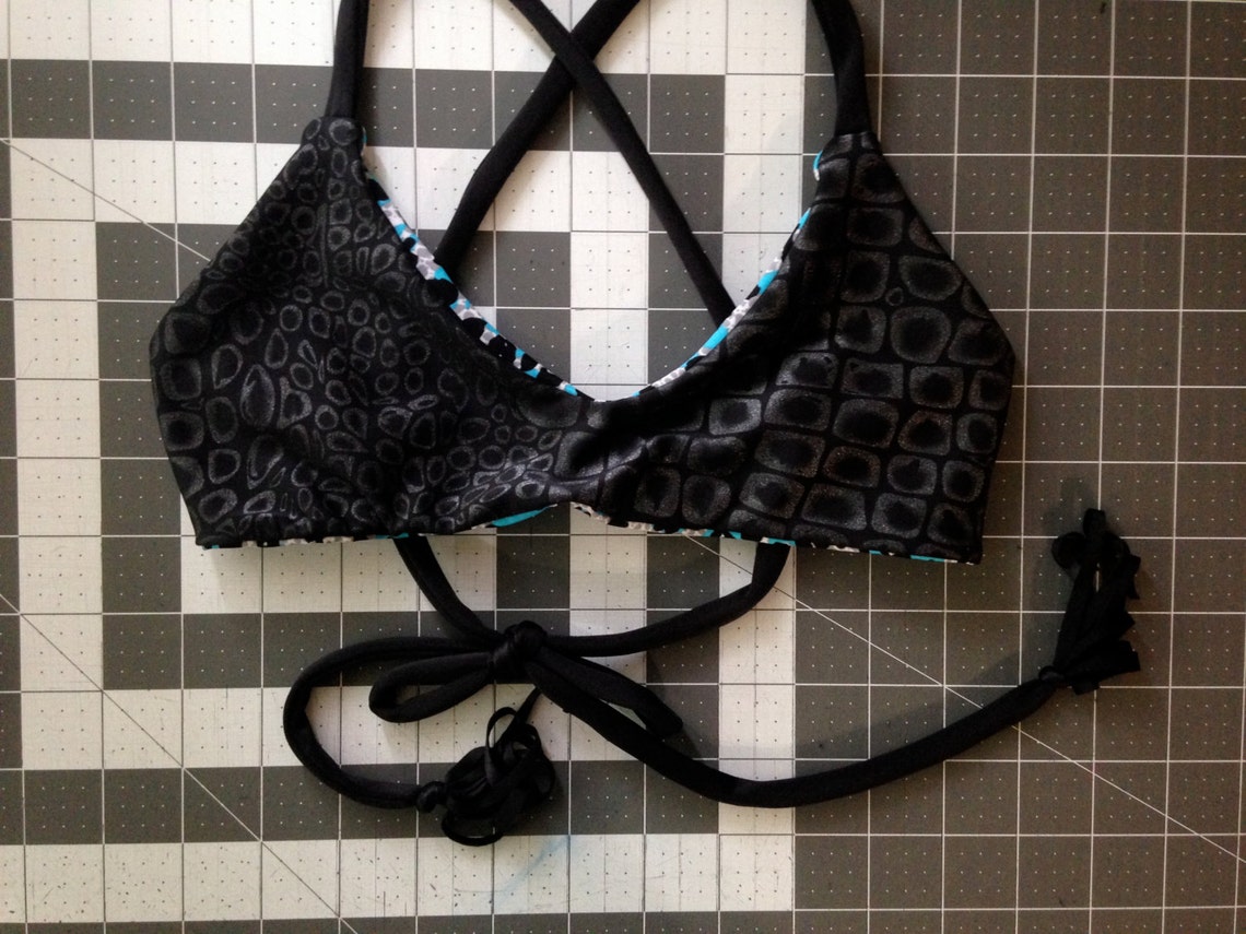 Reversible cross back bikini top with fringe tassel ties size Etsy