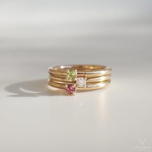 Birthstone CZ Solitaire Ring, 14K Gold 4-Claw Prong Stacking Band, Dainty Everyday Milestone Celebration Treasure