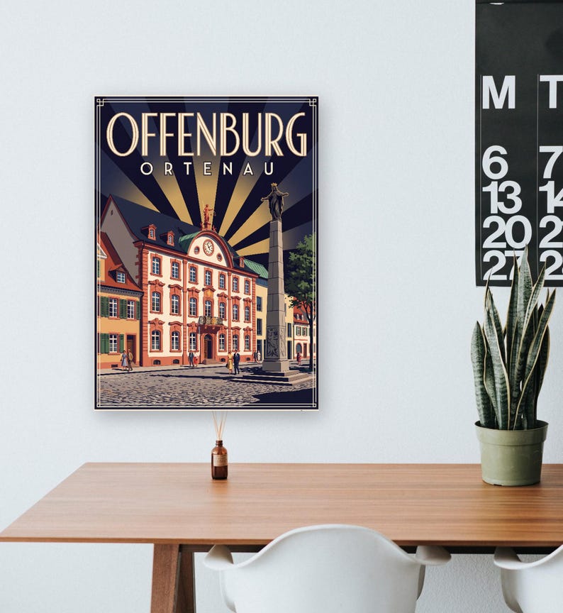 Póster de Offenburg · Art Déco · Ortenau · Póster de viaje retro Plaza del Mercado y Kinzig imagen 8