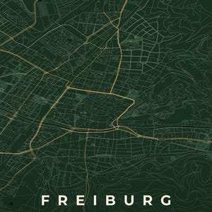 Carte de la ville de Fribourg-en-Brisgau · Carte déclinée en 8 couleurs · Décoration murale carte de ville Schwarzwald & Creme