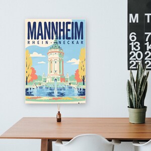 Mannheim Poster · Mid-Century · Rhine-Neckar · Retro Travel Poster Water Tower & Castle image 8