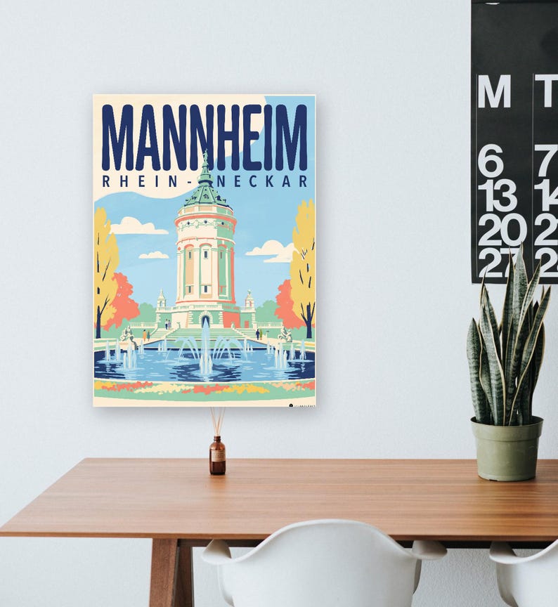 Mannheim Poster · Mid-Century · Rhine-Neckar · Retro Travel Poster Water Tower & Castle image 8