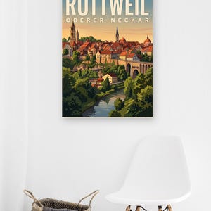 Rottweil Poster · Malerisch · Oberer Neckar · Retro Reiseplakat Schwarzes Tor, Neckartal & Kapellenturm 画像 9