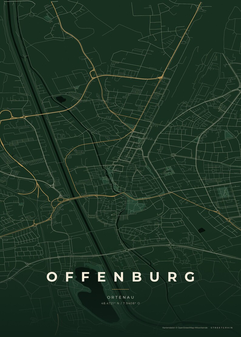 Offenburg City Map Poster · Ortenau · Map in 8 Color Schemes · City Map Wall Art Schwarzwald & Creme