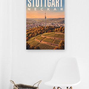 Stuttgart Poster · Malerisch · Neckar · Retro Reiseplakat Schlossplatz, Fernsehturm, Grabkapelle & Schillerplatz image 11