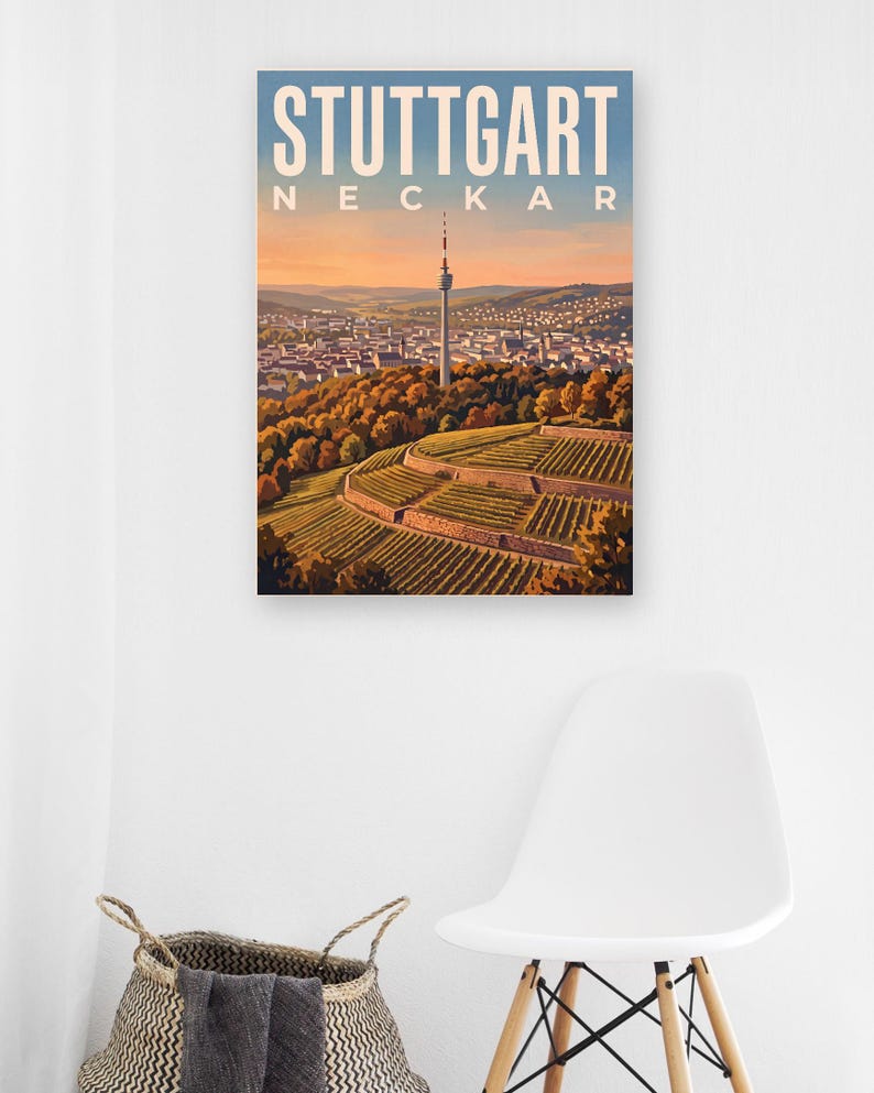 Stuttgart Poster · Malerisch · Neckar · Retro Reiseplakat Schlossplatz, Fernsehturm, Grabkapelle & Schillerplatz image 11
