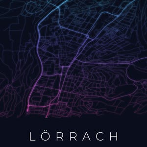 Lörrach City Map Poster · Wiesental · Map in 8 Color Schemes · City Map Wall Mural Neon Nights