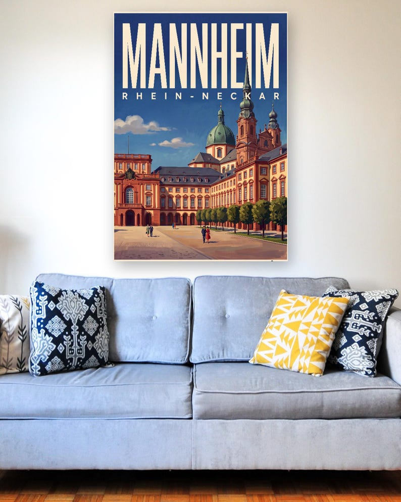 Mannheim Poster · Malerisch · Rhein-Neckar · Retro Reiseplakat Wasserturm & Schloss Bild 5