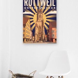 Rottweil Poster · Art déco · Oberer Neckar · Retro Reiseplakat Schwarzes Tor, Neckartal & Kapellenturm imagen 10