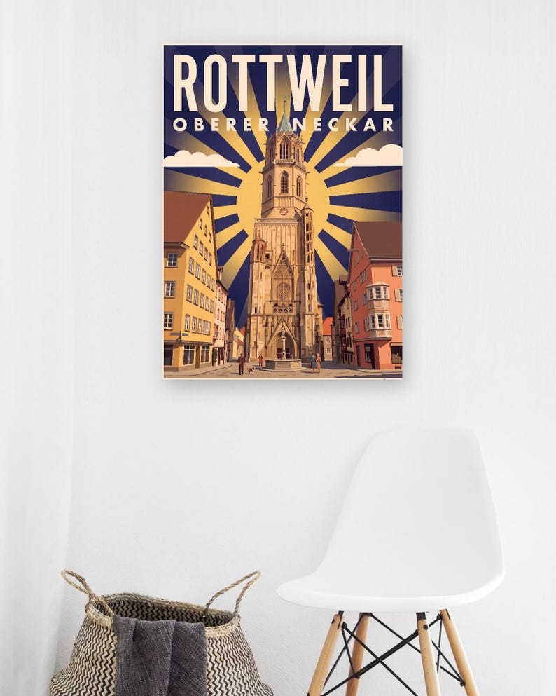 Rottweil Poster · Art déco · Oberer Neckar · Retro Reiseplakat Schwarzes Tor, Neckartal & Kapellenturm imagen 10