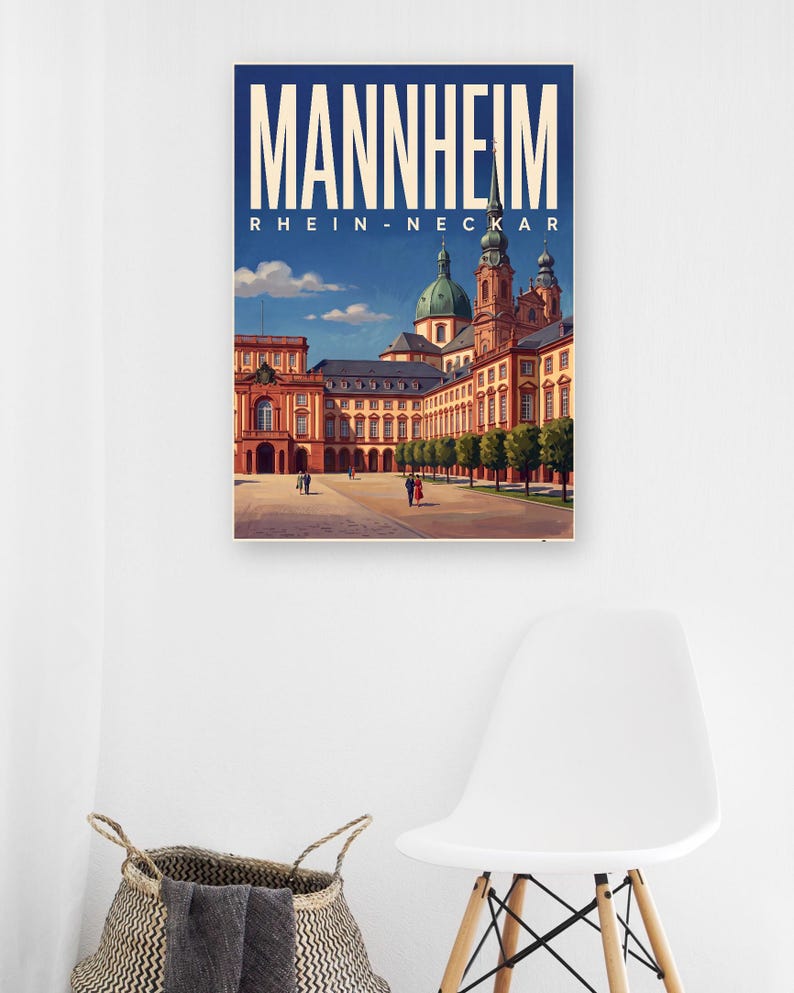 Mannheim Poster · Malerisch · Rhein-Neckar · Retro Reiseplakat Wasserturm & Schloss Bild 7