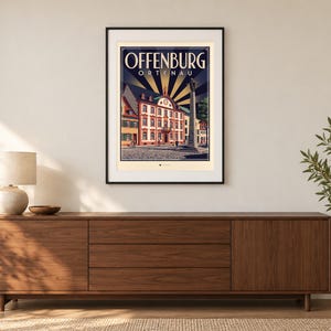 Póster de Offenburg · Art Déco · Ortenau · Póster de viaje retro Plaza del Mercado y Kinzig imagen 1