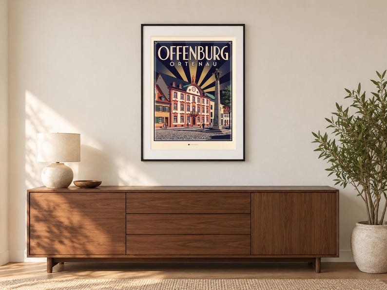 Póster de Offenburg · Art Déco · Ortenau · Póster de viaje retro Plaza del Mercado y Kinzig imagen 1