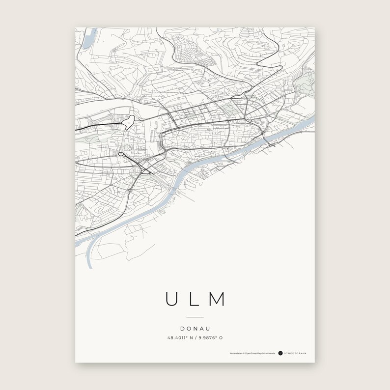 Ulm Stadtplan Poster · Donau · Karte in 8 Farbwelten · Stadtkarte Wandbild Classic Minimal