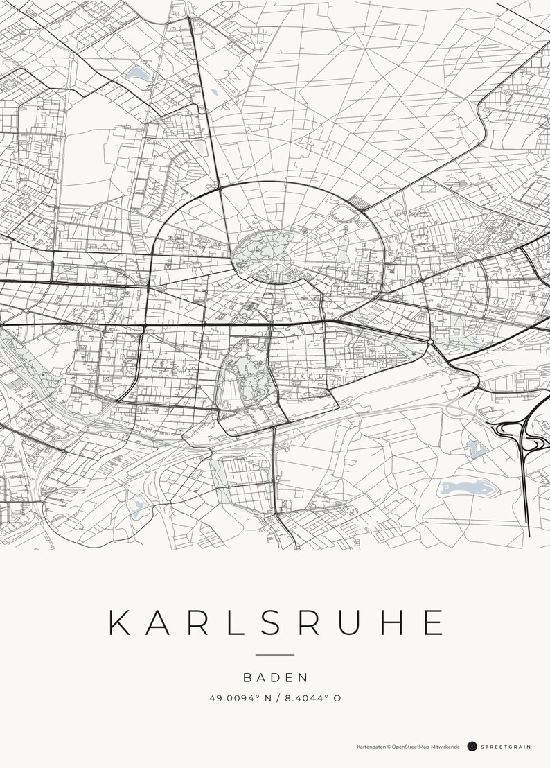Póster del mapa de la ciudad de Karlsruhe · Baden · Mapa en 8 combinaciones de colores · Arte mural de mapas de ciudades Classic Minimal