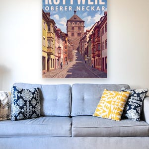 Rottweil Poster · Malerisch · Oberer Neckar · Retro Reiseplakat Schwarzes Tor, Neckartal & Kapellenturm 画像 5